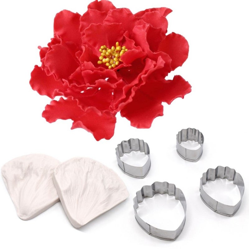 AK ART KITCHENWARE Peony Cutter & Veiner Cake Decorating Supplies Stainless Steel Cookie Cutter Silicone Veining Mold Gumpaste Making Tool A327&VM060 - Image 5